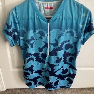 Ladies TERRY XL CYCLING JERSEY BLUE FLORAL 1/2 ZIP POCKETS